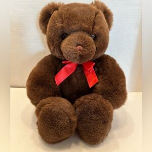 Gund Brown Bear Stuffed Animal Red Bow 16 inches